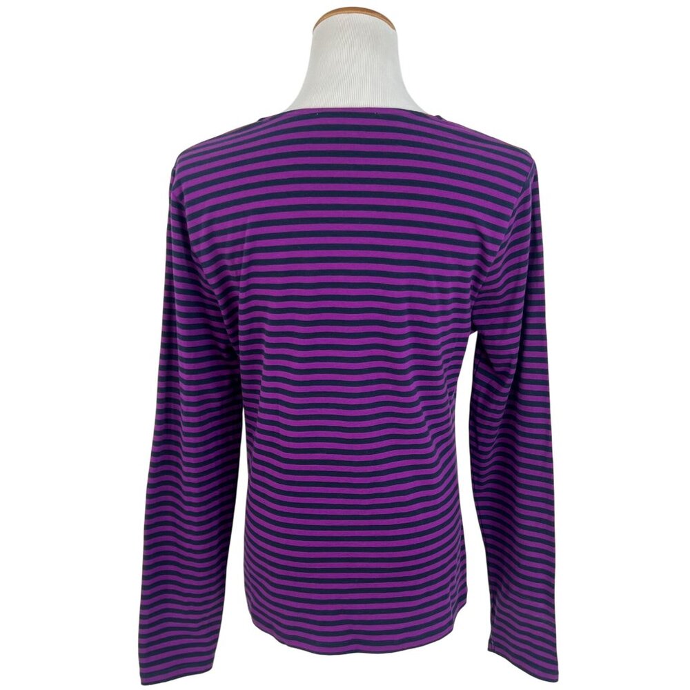 Michael Kors Purple & Black Striped V-Neck & Gold Logo Zip Accent Casual Top - Picture 5 of 12